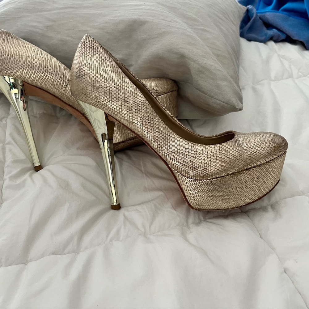 Marciano Shimmering Gold Platform Heels